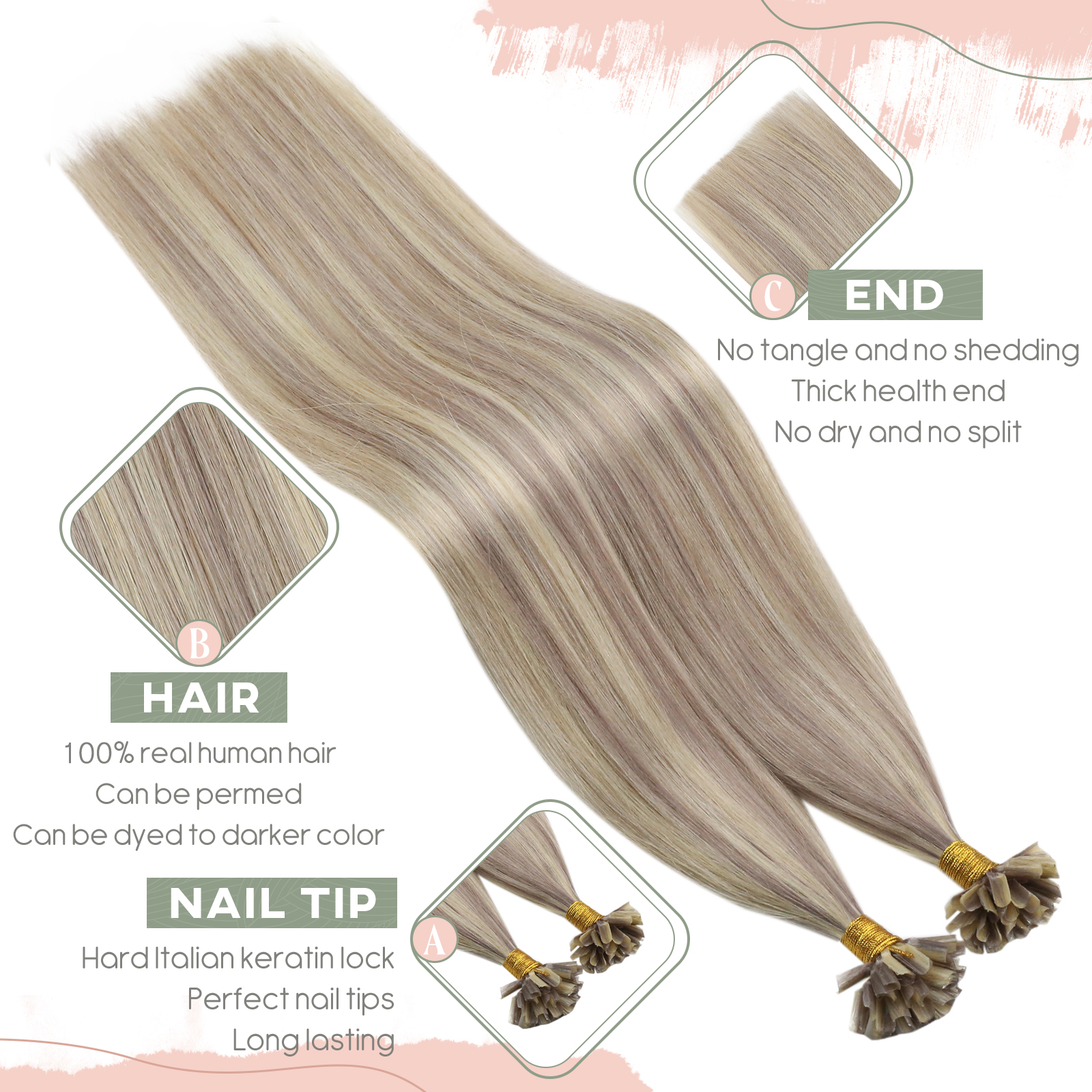 Ugeat Remy U Tip Hair Extensio - Hair Care Keratin 评论和价格